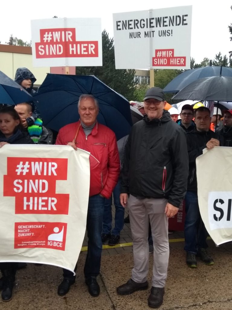 Demonstration der Bergleute vor der Lausitzkonferenz in Schwarze Pumpe
