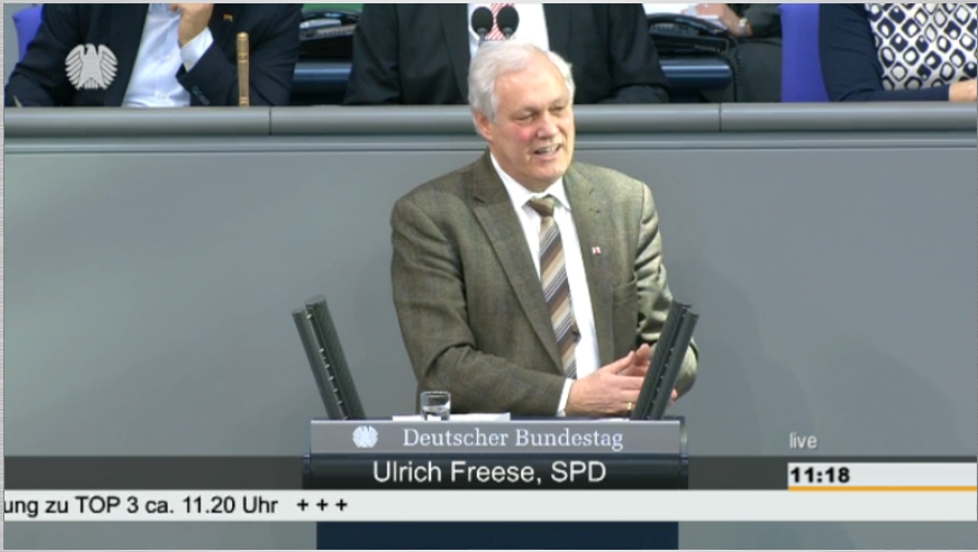 Uli Freese am 13. Februar 2014 mit seiner ersten Rede vor dem Deutschen Bundestag